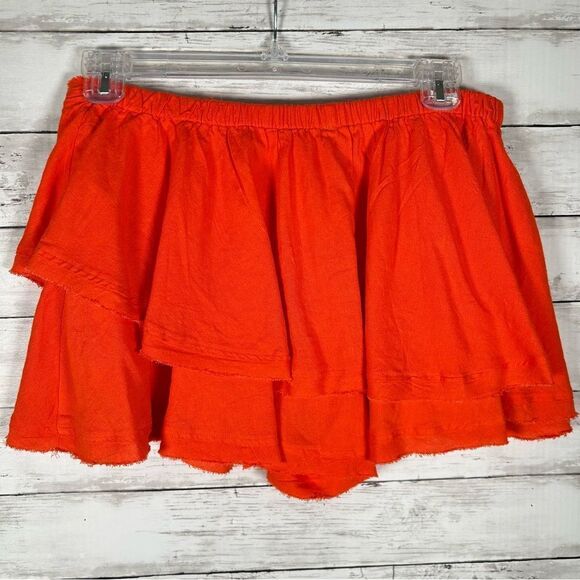 Free People Waterfall Skort Shorts  Layered Mid-rise Orange Linen/Viscose M NEW - Picture 4 of 7